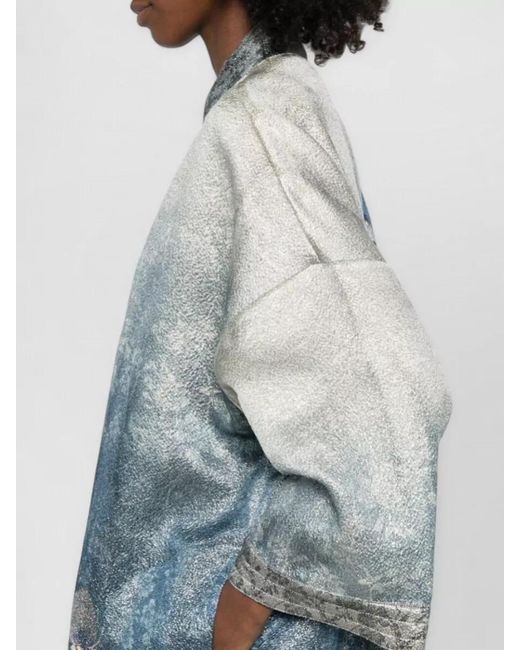 Pierre Louis Mascia Blue Long Kimono Jacket Textured Fabric Print