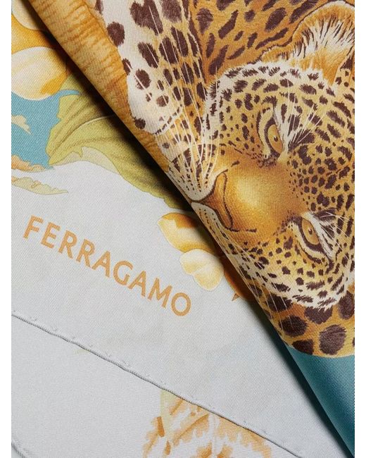 Ferragamo Blue Silk Printed Scarf