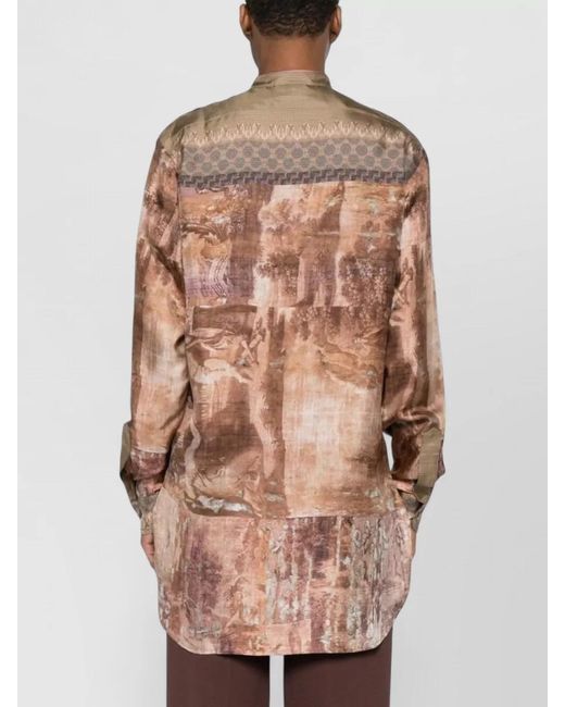 Pierre Louis Mascia Brown Silk Printed Long Sleeve Shirt