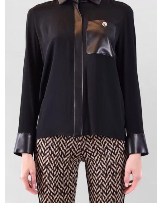 SIMONA CORSELLINI Black Shirt Long Sleeves Collared Neck Front Pocket