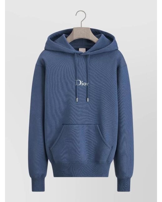 Dior Blue Hooded Top Drawstring Hood Front Pocket for men
