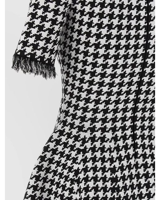 McQueen Black Short Sleeve Dress Houndstooth Fringe Detail