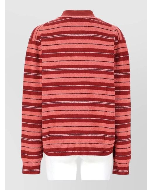 Paul Smith Red Polo Collar Striped Knit Top