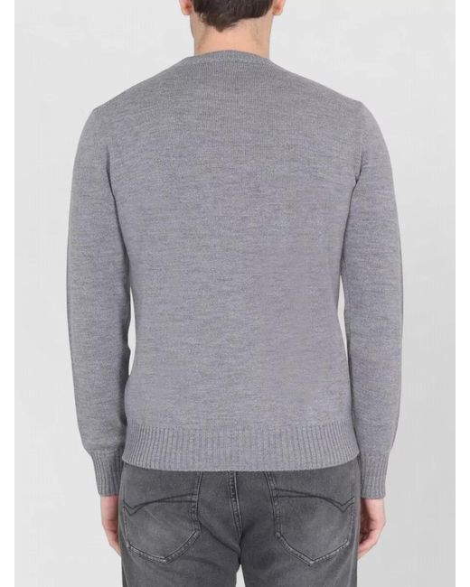 Ballantyne Gray Cross Neck Sweater Long Sleeves Ribbed Collar for men