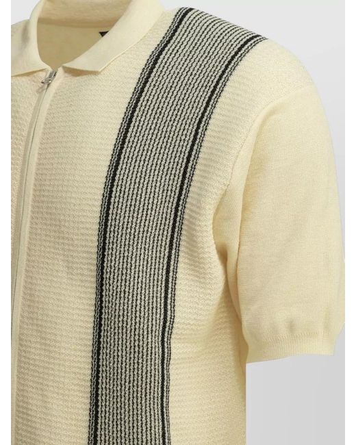 Beams Plus Natural Knit Polo Shirt Zip Front Stripes for men