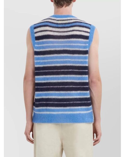 Marni Blue Mohair Blend V-Neck Sleeveless Sweater for men
