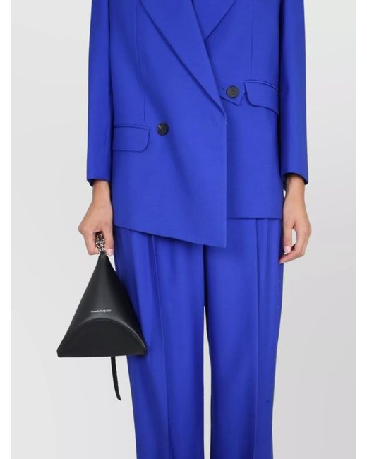 McQueen Blue Wool Structured Double-Breasted Blazer