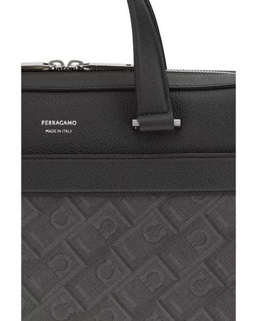 Ferragamo Black Calf Leather Bos Taurus Laptop Briefcase for men