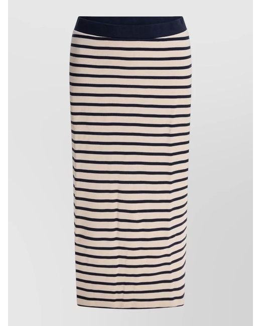 Ines De La Fressange Paris Blue Midi Skirt Straight Silhouette Striped Pattern