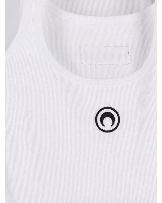 MARINE SERRE White Maxi Dress Scoop Neck Sleeveless Ribbed
