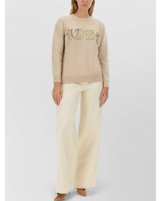 Max Mara Natural Plata Crew Neck Shirt Embroidered Detail
