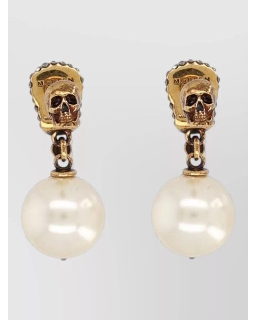 McQueen Natural Crystal-Embellished Skull Earrings