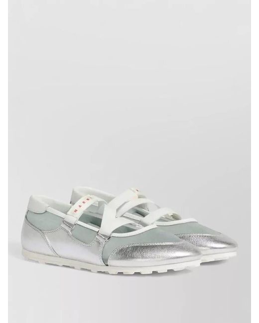 Marni White Ballerina Shoes Strappy Design Metallic Finish