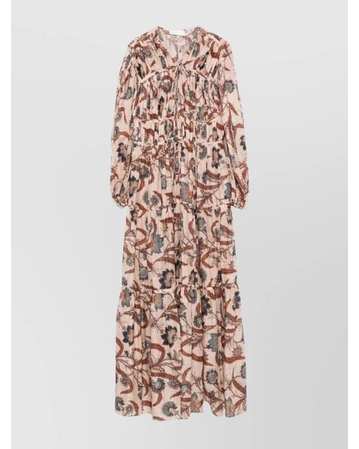 Zimmermann White Tiered Floral V-Neck Long Sleeve Dress