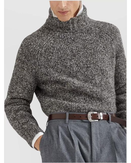 Brunello Cucinelli Gray Cashmere Silk Turtleneck Long-Sleeve Jumper for men
