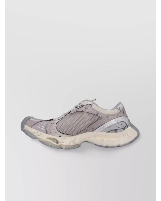 Balenciaga Gray Round Toe Mesh Panels Textured Sole Sneakers for men