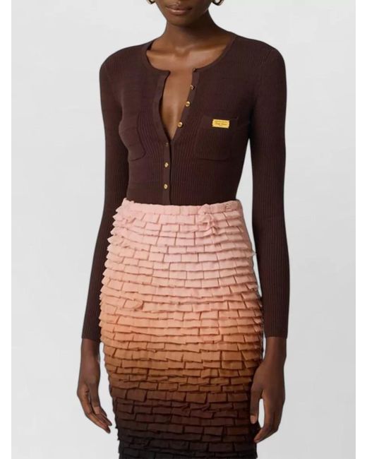 Elisabetta Franchi Purple Knitwear Long Sleeves Ribbed Texture Front Pockets