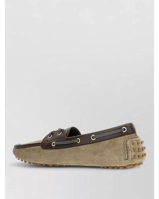Brunello Cucinelli Multicolor Suede Loafers Contrast Trim Metal Eyelets