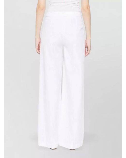 Via Masini 80 White Cotton Trousers Wide Leg Belt Loops