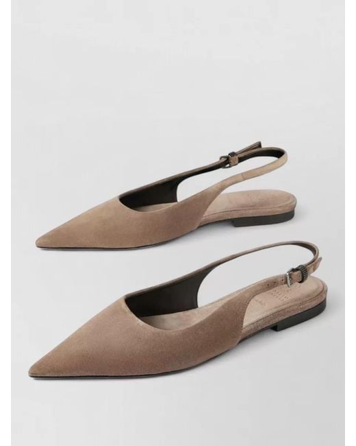Brunello Cucinelli Natural Ballerina Shoes Slingback Pointed Toe Suede