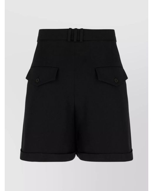 Balmain Black Virgin Wool Pleated Tailored Bermuda Shorts for men