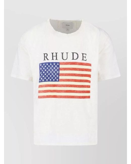 Rhude White Cotton Graphic Print Short Sleeve T-Shirt for men