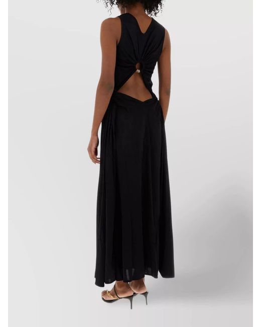 Bottega Veneta Black Cutout Jersey V-Neck Long Dress