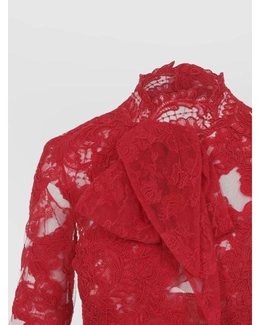 Ermanno Scervino Red Lace Long-Sleeve High-Neck Mini Dress