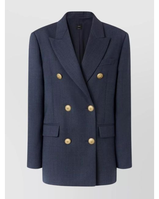 Pinko Blue Double-Breasted Blazer Flap Pockets