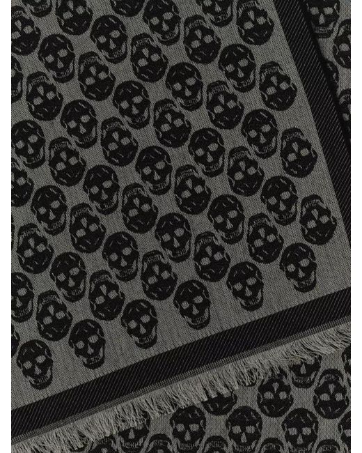 McQueen Black Embroidered Wool Blend Scarf for men