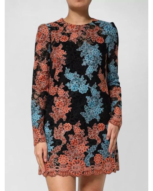 Dolce & Gabbana Gray Floral Embroidered Lace Shift Mini Dress