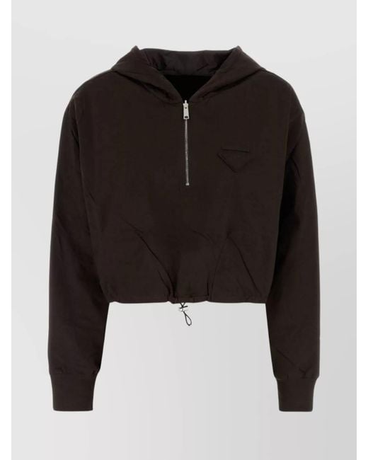 Prada Black Reversible Drawstring Hem Cotton Sweatshirt