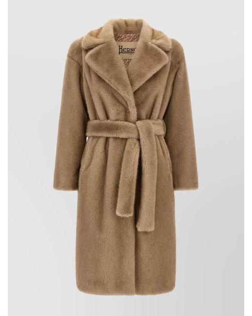 Herno Natural Belted Faux Fur Coat