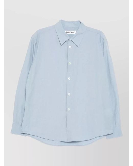 Our Legacy Blue Shirt Regular Fit Curved Hem Long Sleeves for men