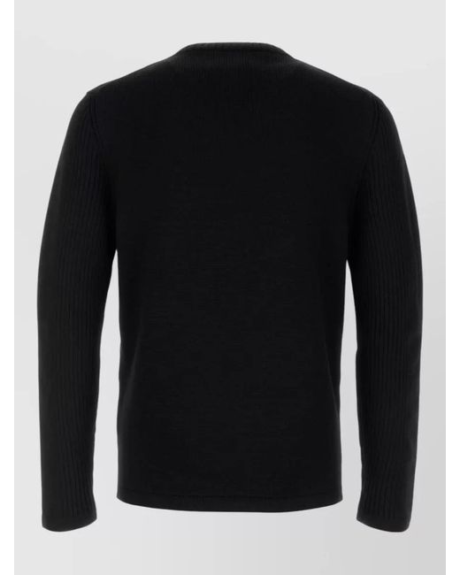 Prada Black Wool Sweater Chest Pocket Ribbed Sleeves for men