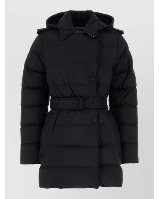 Burberry Black Down Belted Quilted Parka Coat