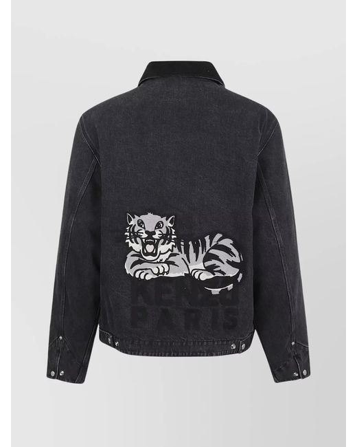 KENZO Blue Denim Sherpa-Collar Lightweight Jacket for men