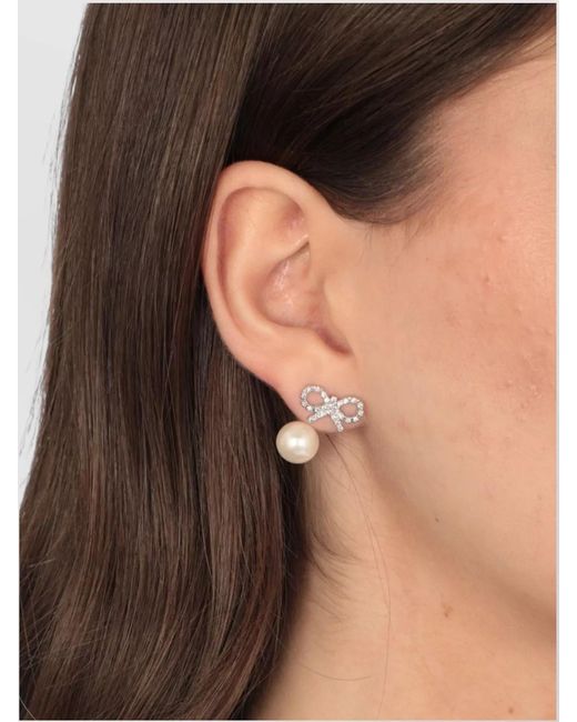 Self-Portrait White Crystal Bow Bead Earrings