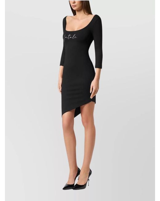 Philipp Plein Black Stylish Dress With Embroidered Detail And Sleeves