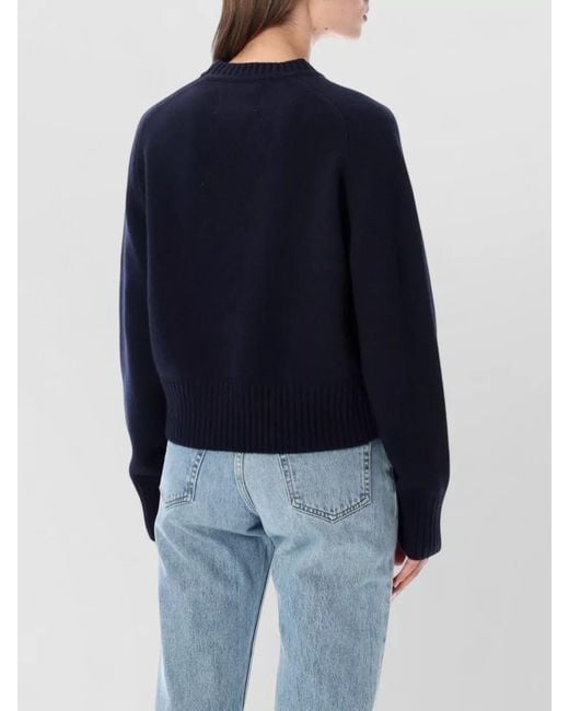 Extreme Cashmere Blue Scottish Crew Neck Cropped Heavyweight Knit Sweater