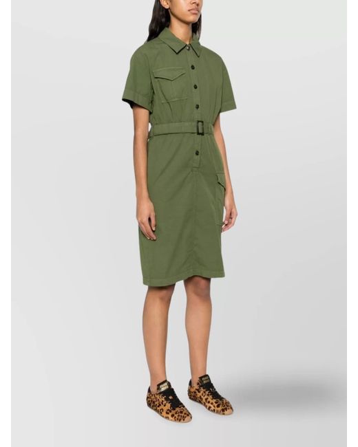 Woolrich Green Cotton Short-Sleeve Shirt Dress