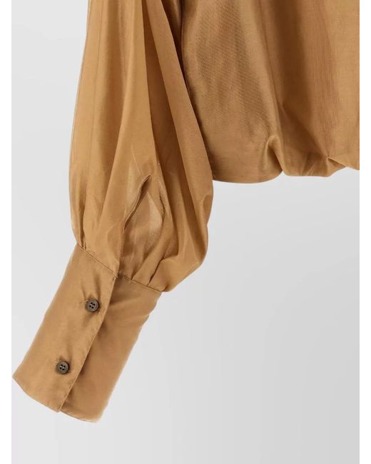 Thelatest Natural Diana Cropped Blouse Long Sleeves Pleats Epaulettes