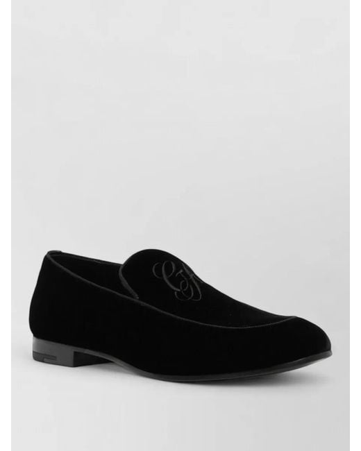 Giorgio Armani Black Logo Velvet Loafers Round Toe Leather for men