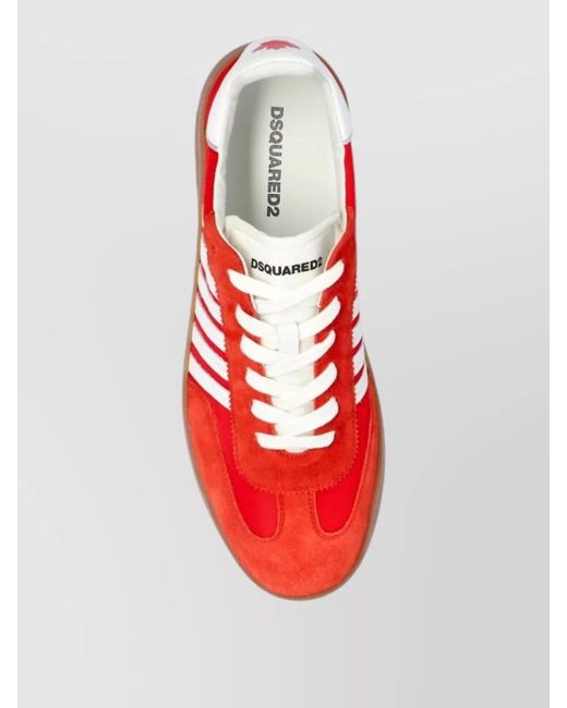 DSquared² Red Low Top Sneakers Leather Stripes Sole for men