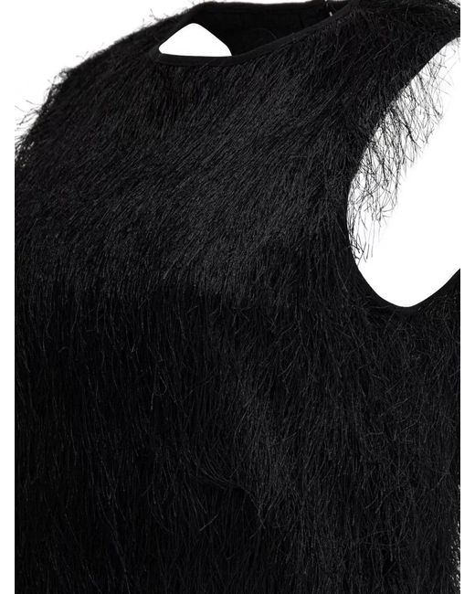 Loulou de Saison Black Round Neckline Sleeveless Textured Dress