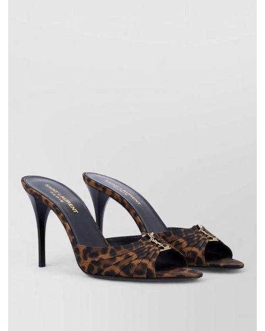 Saint Laurent Multicolor Babylone Mule 90 Leopard Grosgrain Heel