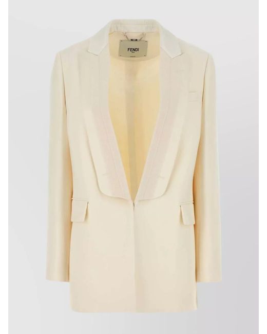 Fendi Natural Wool Blend Blazer With Flap Pockets