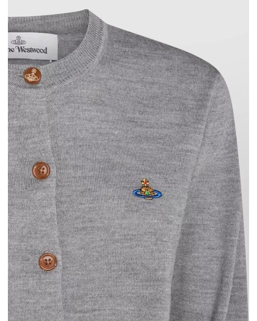 Vivienne Westwood Gray Bea Crew Neck Ribbed Knit Cardigan