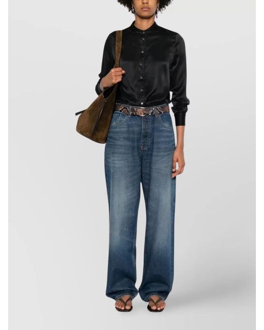 Pierre Louis Mascia Black Silk Long-Sleeve Shirt