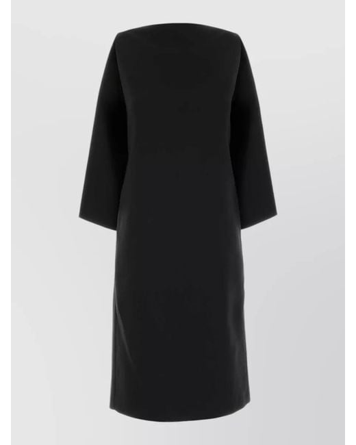 Jil Sander Black Silk Blend Dress Draped V Neck